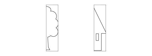 四つ折りじゃばら図案「木と家」