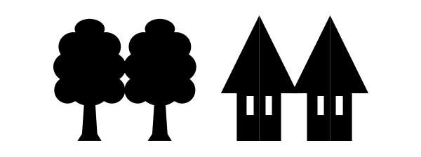 四つ折りじゃばら図案「木と家」の完成図