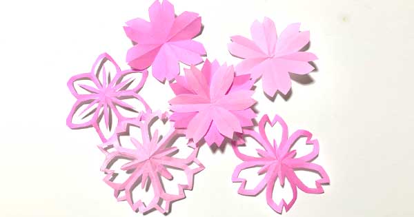 桜の切り絵図案とハサミで簡単に作れる型紙付 子供でもハサミで簡単にできる折り紙 切り絵aif
