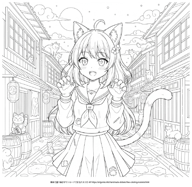 猫娘の塗り絵